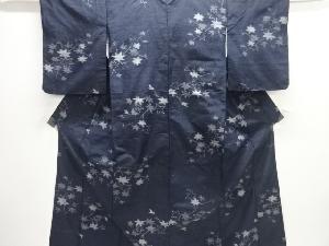 大正ロマン　楓模様織出し手織り紬着物